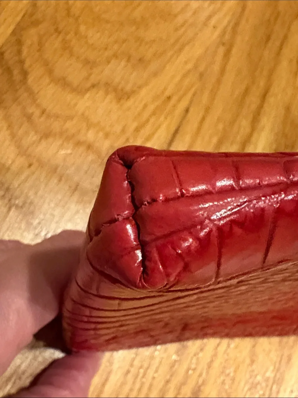 Brahmin Red Croc-Embossed Wristlet Clutch with Gold Plate